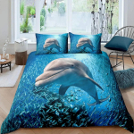 3D Dolphin In Blue Sea Queen King Size voodipesukomplektid Loomade &Uuml;hekordne tekikott Lastele T&auml;iskasvanute voodi Pol&uuml;esterst voodiriided EU Single(135x200cm)