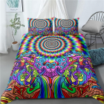 Trippy Tulnuka Tekikate Komplekt Suur Tulnuka Kolju Voodipesu Komplekt Ps&uuml;hhedeelne Kosmos Akvarell V&auml;rviline Suur Suurus Voodikate Tulnuka Kingitus EU single(135x200cm)