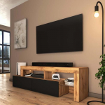 TV-kapp - SELSEY - Asten - Wotan tamm - Must - Integreeritud LED