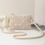 Yogodlns Korea Mitmek&uuml;lgne Crossbody heegeldatud kott, Uus &otilde;lest kootud kott, T&otilde;mblukuga sulgemine, Retro vabaaja rannalillega naiste kotid 21x1.5x16cm beež