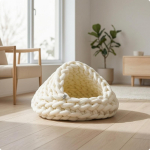 Suletud Lemmikloomavoodi Maja K&auml;sitsi kootud Kassipesa Paks l&otilde;ngakoeline Koobas Kassidele, V&auml;ikestele Lemmikloomadele, Siseruumides, Elutuppa White 30CM gray