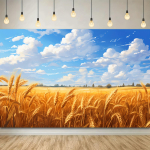 Kuldne nisup&otilde;ld Taevapilved Maaelu Maastik Vaip Talu stiilis Kodu kaunistus Soe saagiaasta Maali Seinale 150x100cm(60x40in)