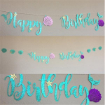 Mermaid Glitter papp Sinine kiri Garland PALJU &Otilde;NNE S&Uuml;NNIP&Auml;EVAB&auml;nner