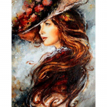 5D DIY Teemantmaal, T&auml;is&uuml;mmargune puur  Hat Woman  Rhinestone tikandid Ristpistes Kodukaunistus 20X30CM