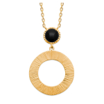 Les Tr&eacute;sors De Lily [R1149] - Collier Plaqu&eacute; Or 'Cl&eacute;opatra' noir dor&eacute; (agate noire) - 30x20 mm must