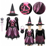 Laste t&uuml;drukute Halloweeni n&otilde;ia kost&uuml;&uuml;m S&auml;delev h&otilde;bedaste t&auml;htedega tr&uuml;kitud karnevali cosplay kleit terava m&uuml;tsi v&otilde;lukepiga Kleit-up riided 4-5 Years must