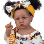 57 cm Reborn Baby V&auml;ikelapse nukud K&auml;sitsi juurdunud kiudjuuksed Must nahk Silikoon T&auml;iskeha Elutruu Reborn Girl Doll Lastep&auml;eva kingitused 23 inch pruun