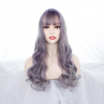 Bybrana Women Bangs Big Waves Pikad juuksed Lavendel S&uuml;nteetilised juuksed igap&auml;evaseks kandmiseks 60cm
