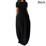 Naiste vabaaja vaba kaelusega pikad kleidid l&uuml;hikeste varrukatega suvine rannakleit Elegantne &otilde;htukleit 2XL