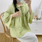 Johnature Vintage Doll Ruffles Linased naiste s&auml;rgid Suvised Mori lahtised &uuml;hev&auml;rvilised Kolme neljandiku varrukatega pitspluusid One Size beež