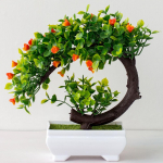 Kunstlikud v&otilde;ltslilled Bonsai potis &otilde;ues koduaia t&ouml;&ouml;laua kaunistus punane