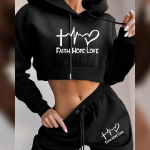 Naiste dressi&uuml;likonna 2-osaline komplekt Faith Love Letter kapuutsiga p&uuml;ksid &uuml;likond Spordir&otilde;ivad kevadeks Naiste riided Jooksmine Sport Crop Tops S