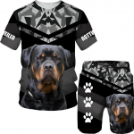 Rottweiler Dog 3D Prindiga T-s&auml;rk/T-s&auml;rk L&uuml;hikesed p&uuml;ksid Komplekt Meeste Suvised Spordir&otilde;ivad Vabaaja Meeste Spordidress Mood Meeste R&otilde;ivaste &Uuml;likond XXL