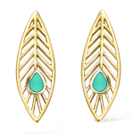 Les Tr&eacute;sors De Lily [R1685] - Boucles plaqu&eacute; or 'Boho' turquoise dor&eacute; - 24x8 mm (plume) t&uuml;rkiissinine