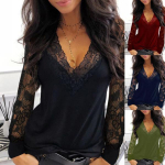 Seksikad elegantsed naiste moekad pits&otilde;mblused pikkade varrukatega, litritega tr&uuml;kitud Slim Fit plusssuuruses Pullover alumine pluus Suurep&auml;rase suurusega topid L must