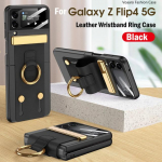Funda Samsung Galaxy Z Flip 4 5g &uuml;mbrisele, nahast randmepaela r&otilde;ngasklambri kate Samsung Z Flip 4 rihmaga &uuml;mbrisele koos kaamerakilega For Galaxy Z Flip 4 must