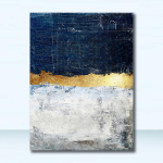 Kuldse seina kunstpilt elutoa merev&auml;e sisekujundusele, suure suurusega laud, abstraktne kuldne fooliumplokkmaal, sinine tr&uuml;kk kaasaegne 21x30 No Frame