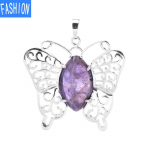 Populaarne Hollow Out Butterfly temperamendiga kaelakee ripats naturaalsest kristallist kivist energiast vase pandla sulamist loomade kaelakee white turquoise