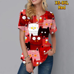 Naiste suvine T-s&auml;rk Paljude kasside tr&uuml;kiga l&uuml;hikeste varrukatega s&auml;rgid vabaaja topid V&auml;ikesed V-kaelusega l&uuml;hikesed varrukad XS sinine