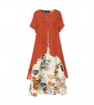 Suvine uus mood Vestidos naiste vabaaja elegantne puuvillane ramjee lapiline prindiga suur all&auml;&auml;r, vaba plusssuuruses Vintage rannamidi kleit M-5XL 3XL punane