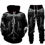 Lahe 3D Skull Print Meeste Pusad Kampsunid &Uuml;likonnad Mood Meeste Spordidress S&uuml;gis- ja Talvine kapuutsiga p&uuml;ksid Kaheosaline komplekt 6XL black