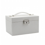 Nahast m&auml;hitud puidust PU ehtekarp Kolmekihiline suure mahutavusega multifunktsionaalne ehtekarbi sahtli hoiukarp 18.3*13.5*11CM valge