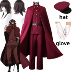 Anime Bungo hulkuvad koerad, 4. hooaeg Tetchou Suehiro neutraalne Cosplay punane vormiriietus ja parukas m&uuml;tsikinnastega. Halloweeni kost&uuml;&uuml;mid L-(Costume+Wig)