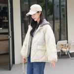 2023. aasta s&uuml;gistalvine polsterdatud puuvillane mantel Naiste jope, l&uuml;hike v&otilde;lts, kaks osa puuvillase polsterdatud jake kapuutsiga &uuml;ler&otilde;ivad M beež