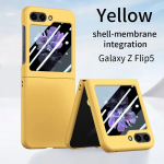 Samsung Galaxy Z Flip 5 5G &uuml;mbrise jaoks &uuml;li&otilde;huke arvuti nahk, &uuml;hev&auml;rviline, karastusklaasiga t&auml;ielik 360-kraadine kate Z Flip5 jaoks For Galaxy Z Flip 5 kollane