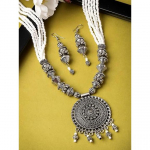 Oks&uuml;deeritud h&otilde;betatud stiilsed helmed, pika kaelakee komplekt ja k&otilde;rvar&otilde;ngas | Ehtekomplekt naistele