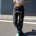 Demin p&uuml;ksid naistele lahtised vabaaja teksap&uuml;ksid laia s&auml;&auml;rega naiste sirge s&auml;&auml;rega p&uuml;ksid Y2k Street Retro Wash &uuml;hev&auml;rviline XL must