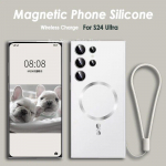 Juhtmeta laadimisega telefoni korpuse kate Samsung galaxy S24 Ultra s23Plus Magnetic telefonile, silikoonist pehme &uuml;mbris For S24 Ultra must