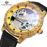 FORSINING Brand Automatic Silver Luminous Self-Wind Skeleton Design Luxury Men Leather Watches Steel Mechanical Watches kuld