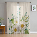Lilled karikakrad Eukal&uuml;pti lehed L&auml;bipaistvad kardinad elutuppa Magamistoa t&uuml;llkardin k&ouml;&ouml;gi jaoks Voile kardinad ruloopaneelid 135W x 114H(cm)