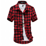 Punane ja must ruuduline s&auml;rk Meeste s&auml;rgid Suvemood Chemise Homme Meeste ruudulised s&auml;rgid L&uuml;hikeste varrukatega s&auml;rk Meeste pluus XXXL punane must v&auml;rv