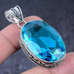 Natural Swiss Blue Topaz Handmade 925 Sterling Silver Jewelry Pendant 2.13 c0v60