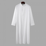 Moslemitest mehed Jubba Thobe Solid 2024, pikkade varrukatega &otilde;hukesed hommikumantlid Kaftani krae islami araabia mood meeste kaftan S-3XL S valge