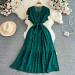 Naiste Vintage Elegantne Moodne K&auml;rbsevarrukas V-kaelusega k&otilde;rge v&ouml;&ouml;koht &Otilde;huke A-joonis volangidega sifonkileit Suvised peokleidid One Size aprikoosi