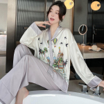 Ice Silk Pidžaamad Naiste kevadised ja s&uuml;gisesed pikkade varrukatega kardigan Kvaliteetne tr&uuml;ki&uuml;likond pidžaama XXL roheline