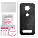 apgo Protective Skin Sticker for the back compatible with Motorola Moto Z2 Play, Wrap Film, Foil, Vinyl - Pattern Black Leather