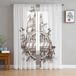 Adventure Vintage Laev Rool T&uuml;ll L&auml;bipaistvad kardinad elutuppa Magamistoa K&ouml;&ouml;k Dekoratsioon Voile Organza kardinad 135W x 114H(cm)
