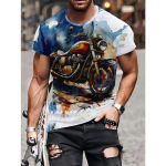 Mootorratta mustriga T-s&auml;rgid Meeste t&auml;navar&otilde;ivad Purple Blast 3D-prindiga T-s&auml;rk Moodne kaelus l&uuml;hikeste varrukatega Topid Suvised T-s&auml;rgid S sinine