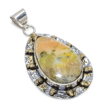 Natural Bumble Bee Jasper Stone 925 Sterling Silver Two Tone Pendant 2.32 j6d60