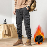 Mitmetaskulised Talvised Cargo P&uuml;ksid Meestele Fliisvoodriga Paksud Soojad Kitsa L&otilde;ikega Jooksup&uuml;ksid Streetwear Vabaaja Puuvillased Termop&uuml;ksid 28 tumehall v&auml;rv