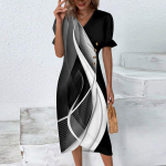 Rannakleidid naistele Kevadsuvi Elegantne V-kaelusega lilleline Boho kleit Lendav Ruched Hawaii Maxi Kleit L must