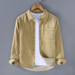 Kevad/S&uuml;gis Pikkade varrukatega teksas&auml;rgid meestele Streetwear Retro stiil Raske roheline pestud teksas&auml;rk taskuga Puuvillane noorte avar pealis&auml;rk M khaki