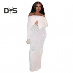 Kootud maksikleit naistele, pikkade varrukatega, l&auml;bikumav, &otilde;&otilde;nes, avatud &otilde;laga, elegantne pikk kleit pidudeks, rannaks S aprikoosi