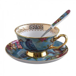 Euro stiilis keraamiline tassitaldrik ja lusikakomplekt Bone China teetassid V&auml;ikesed lillelised valged roosad sinised mustrid kodu k&ouml;&ouml;giriistad Birdy Floral Blue