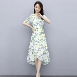 Sifoonkleit Naiselik temperament Elegantne v&ouml;&ouml;koht &Otilde;huke prantsuse lilleline pikk kleit, mida saab pitseerida salendav &otilde;huke naiste &scaron;ifoonkleit XXL