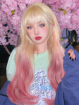 S&uuml;nteetiline pikk laineline parukas 26-tolline Ombre kuldne kuni roosa NAISTELE Cosplay halloweeni parukad koos tukkidega kuumakindlad kiudtukid juustele 26inch